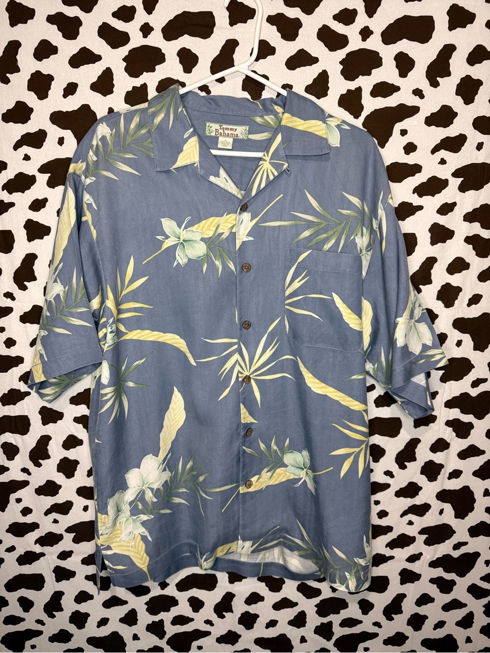 Tommy Bahama Men's 100% Silk Blue Floral Hawaiian Tropical Button-Up Shirt M